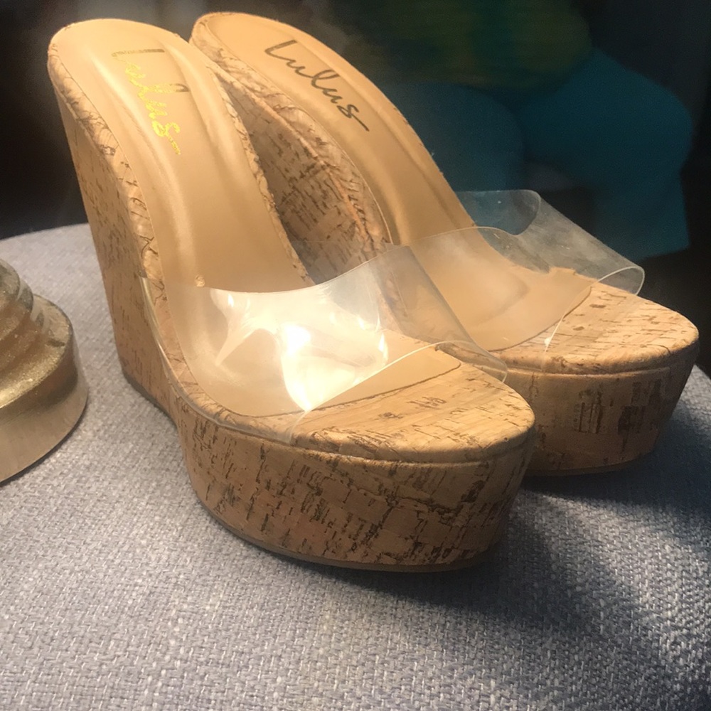 Lulus brand clear pvc clear strap wedges. 6.5